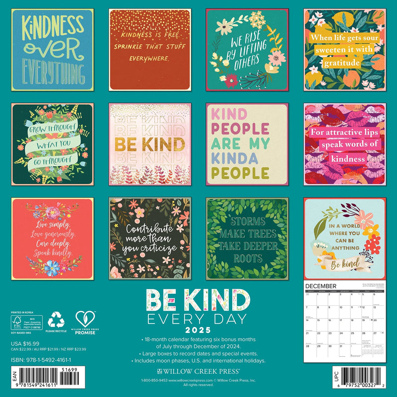 Be Kind Every Day 2025 Wall Calendar