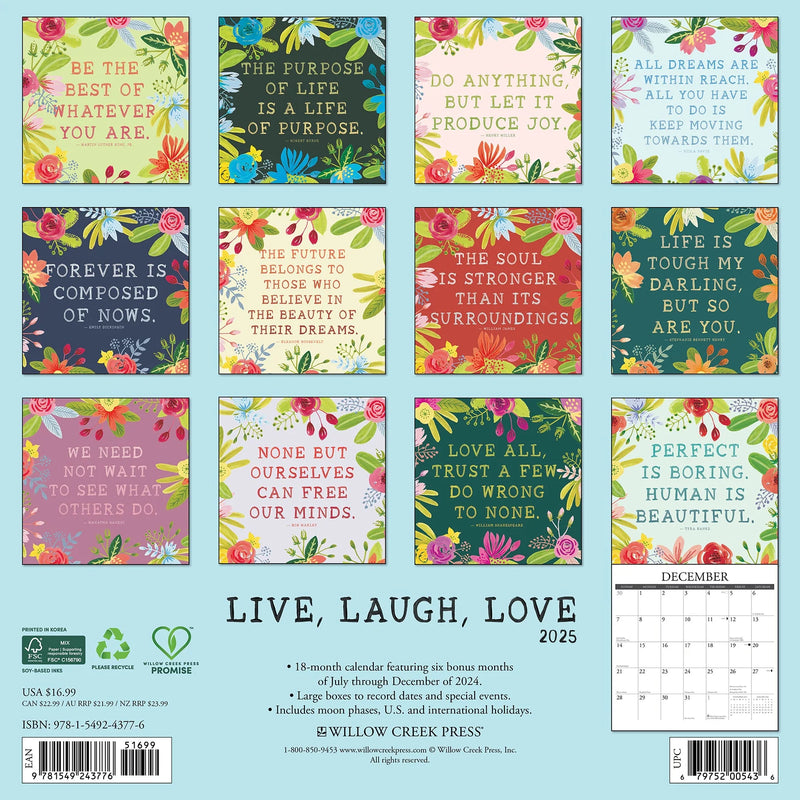 Live, Laugh, Love 2025 Wall Calendar