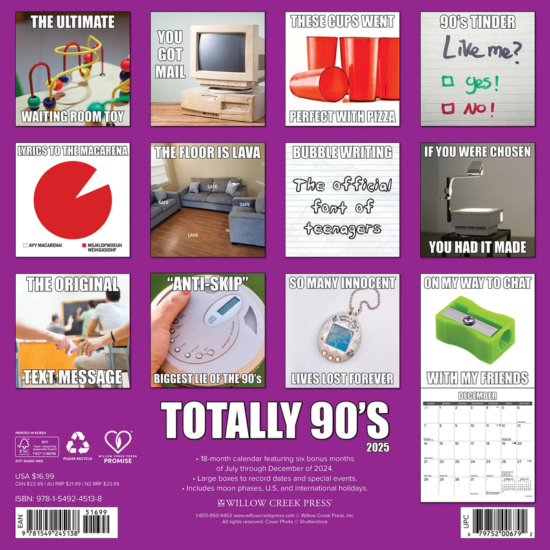 Totally 90s 2025 Wall Calendar