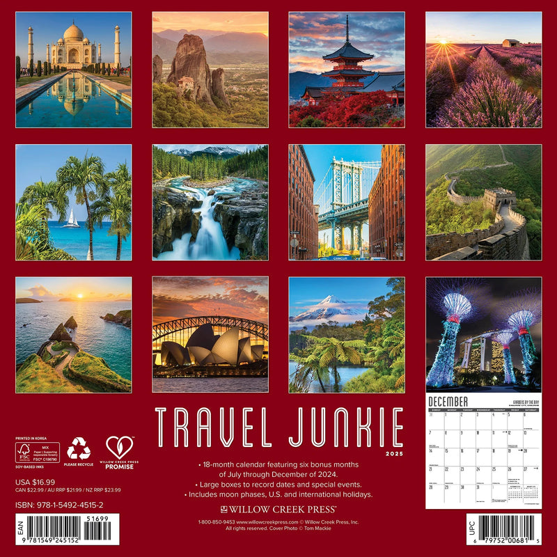 Travel Junkie 2025 Wall Calendar