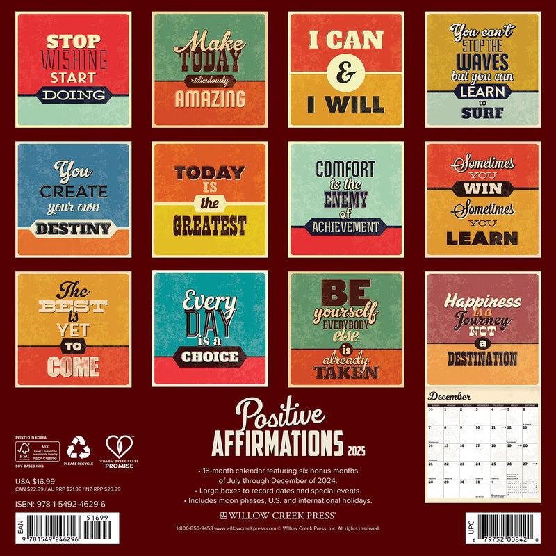 Positive Affirmations 2025 Wall Calendar