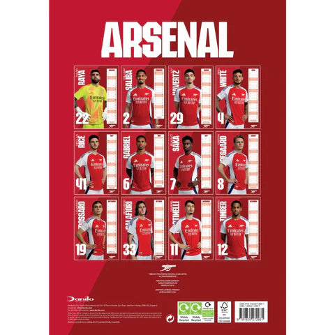 Arsenal FC 2025 A3 Wall Calendar