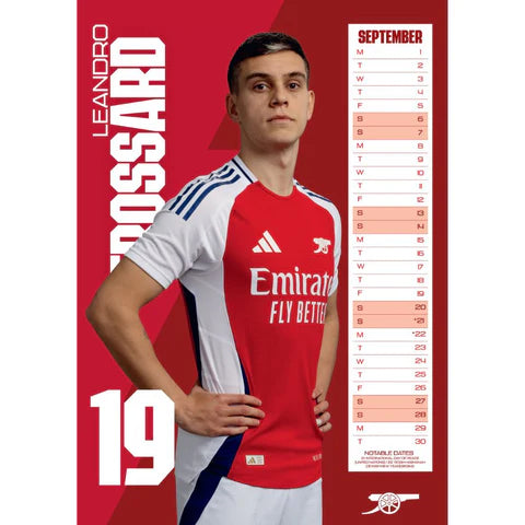 Arsenal FC 2025 A3 Wall Calendar