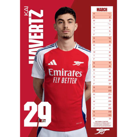 Arsenal FC 2025 A3 Wall Calendar