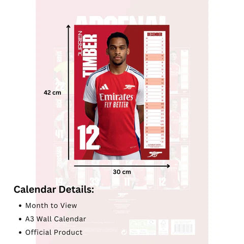 Arsenal FC 2025 A3 Wall Calendar