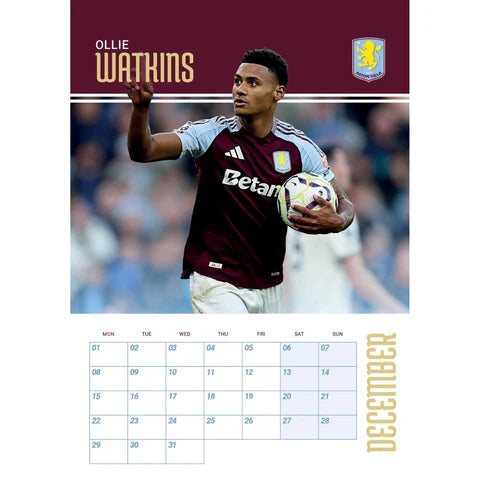 Aston Villa FC 2025 A3 Wall Calendar