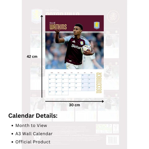 Aston Villa FC 2025 A3 Wall Calendar