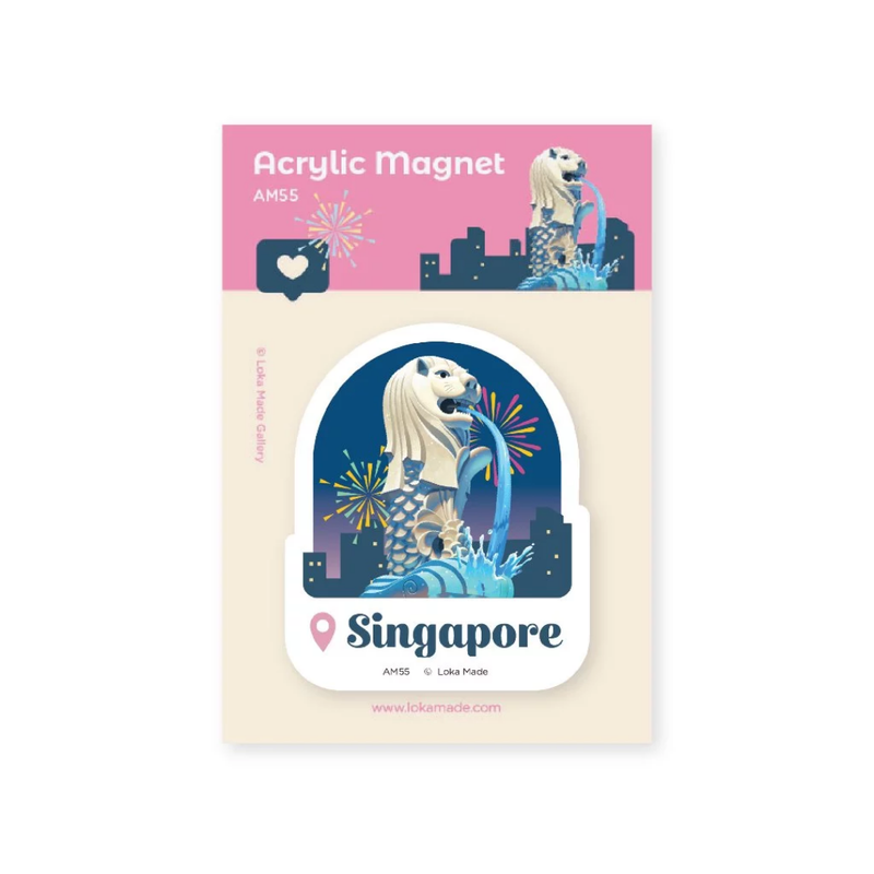 Singapore Acrylic Magnet - Singapore's Merlion's Nighttime Glow