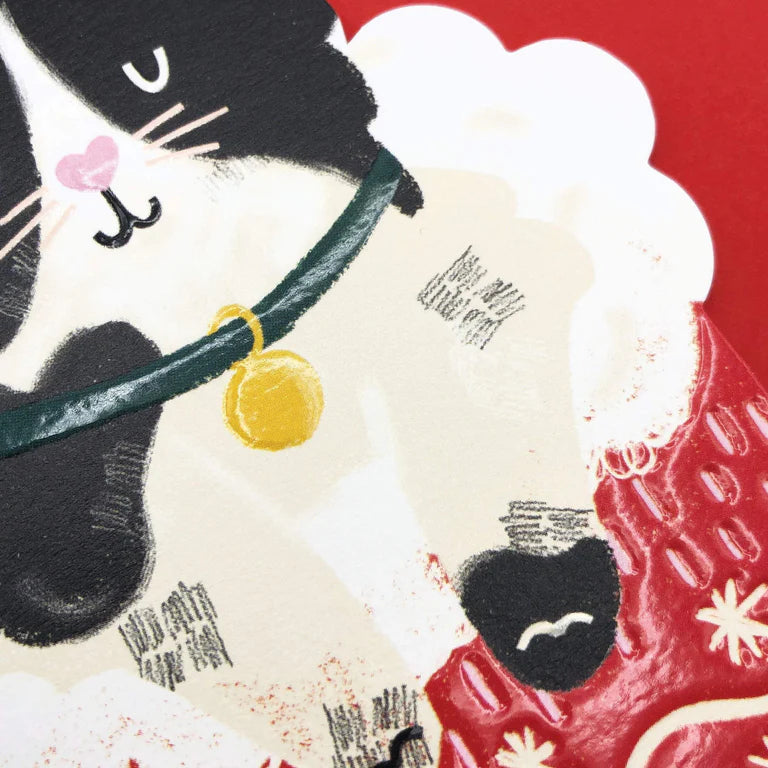 Black & White Cat in Christmas Stocking Card