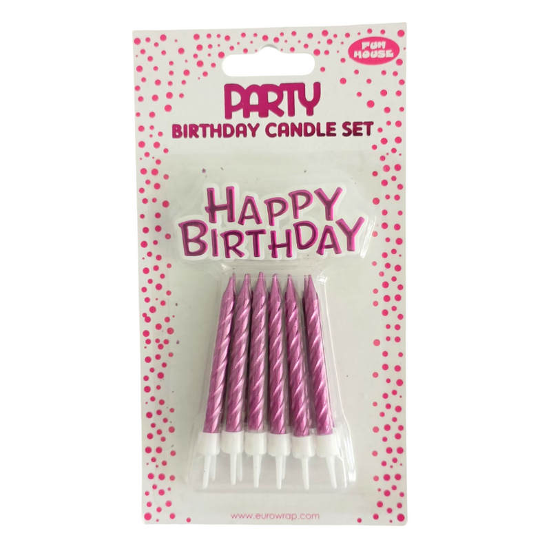 Happy Birthday Cake Topper & Candle Set - Fuchsia