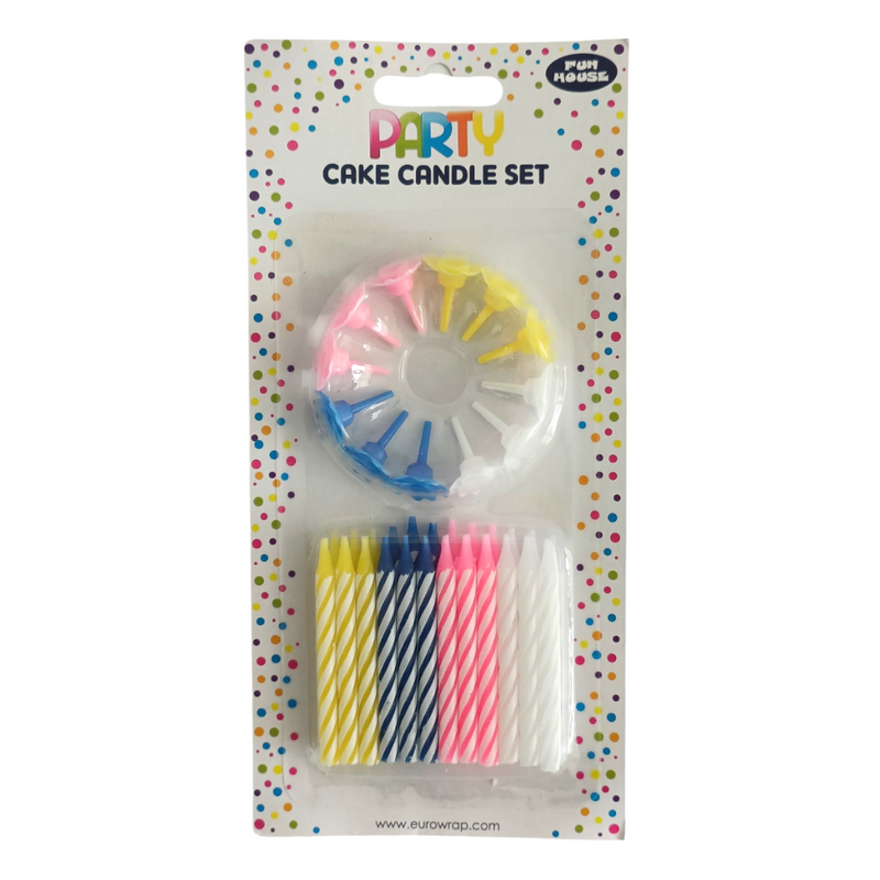 Birthday Cake Candle & Holder Set - Multi-Coloured