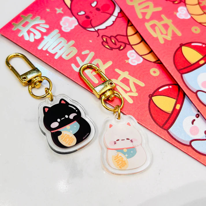 Fortune Cats Acrylic Keychain - Pink