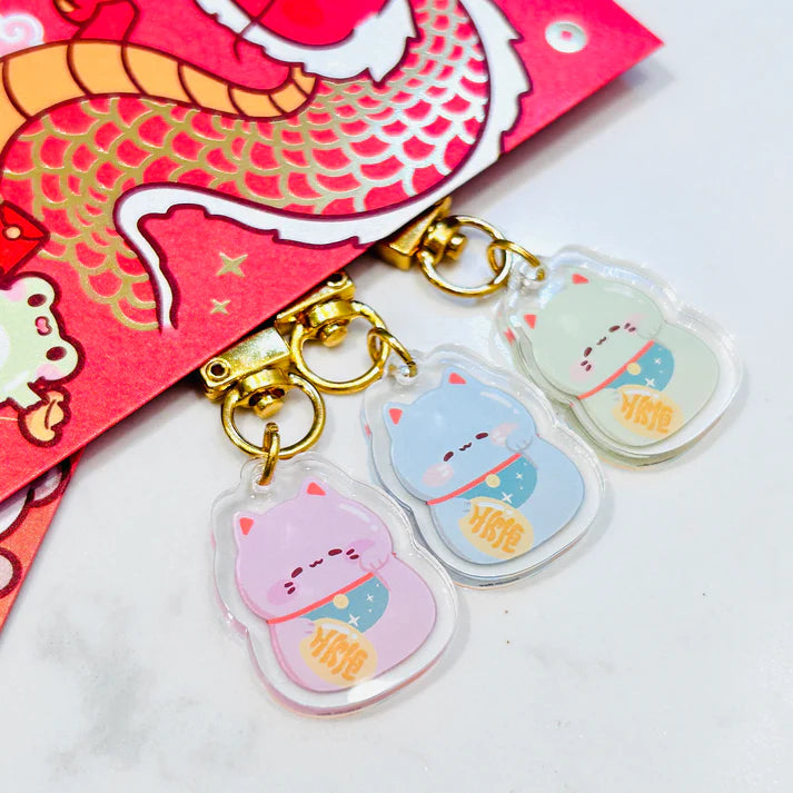 Fortune Cats Acrylic Keychain - Pink