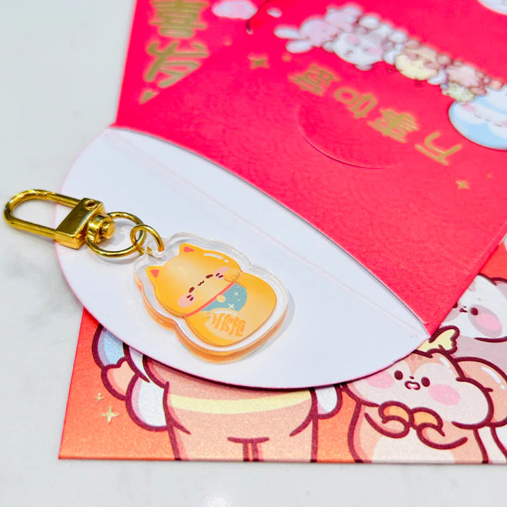 Fortune Cats Acrylic Keychain - Pink