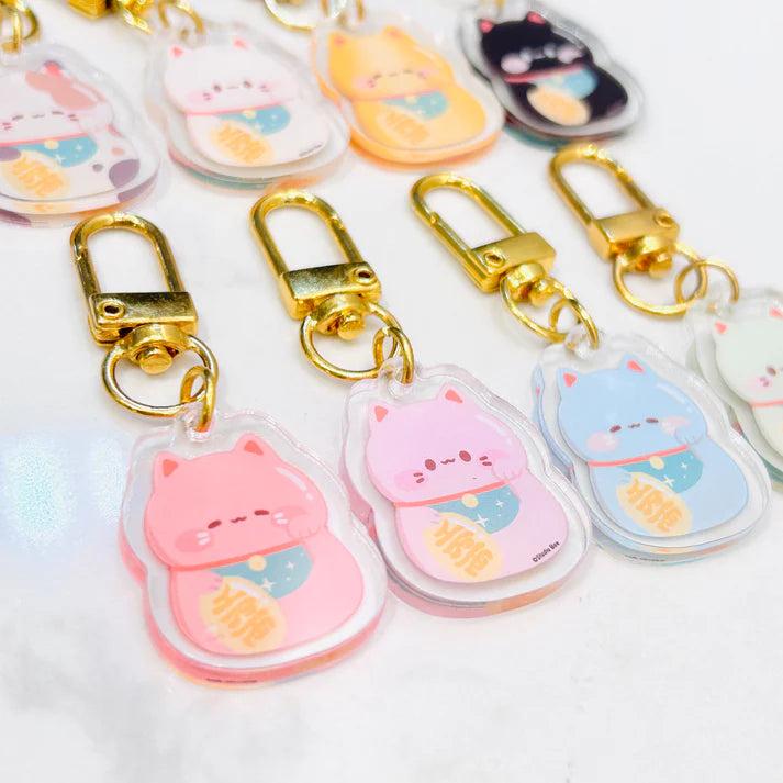 Fortune Cats Acrylic Keychain - Pink