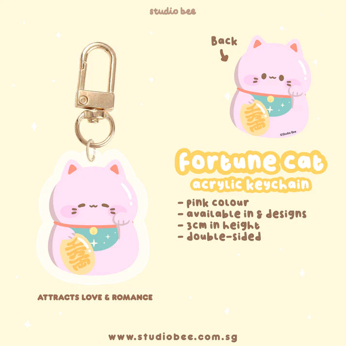 Fortune Cats Acrylic Keychain - Pink