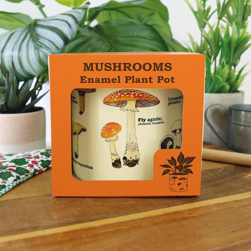 Enamel Plant Pot - Mushrooms