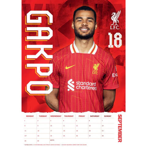 Liverpool FC 2025 A3 Wall Calendar - Plastic Free