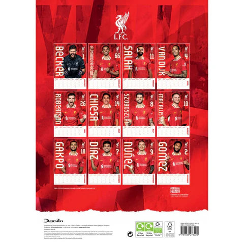 Liverpool FC 2025 A3 Wall Calendar