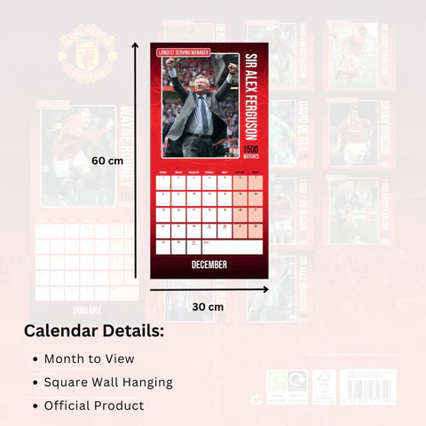 Manchester United FC Legends 2025 Square Calendar