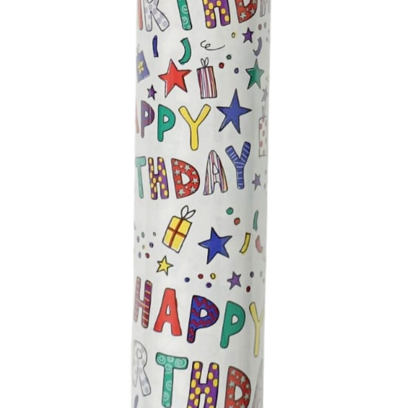 2.5 Metres Happy Birthday Giftwrap - Text & Balloons