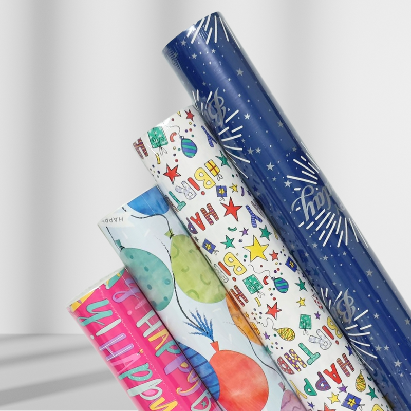 2.5 Metres Happy Birthday Giftwrap - Text & Balloons