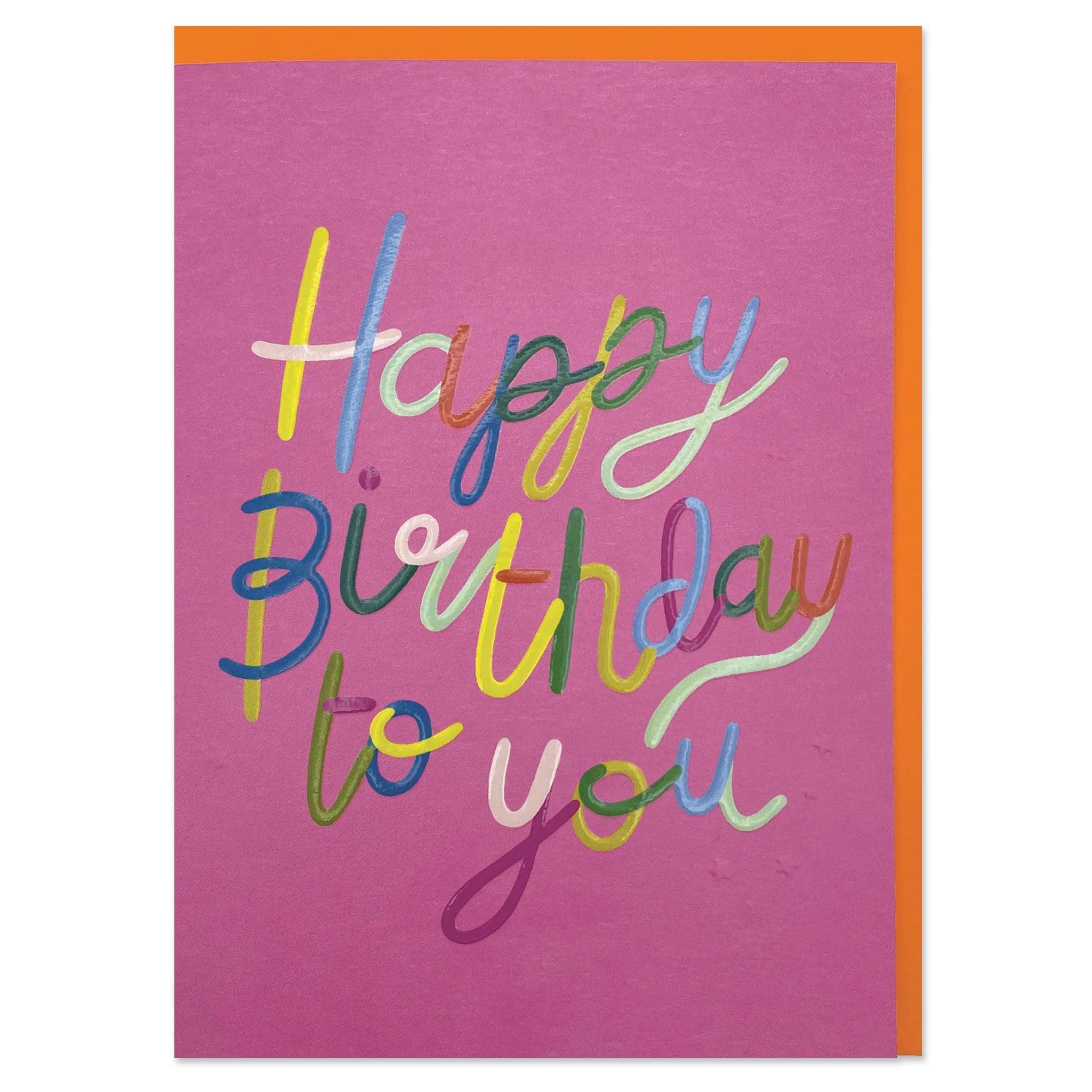 Happy Birthday To You Pink Typographic Embossed Card For Kids