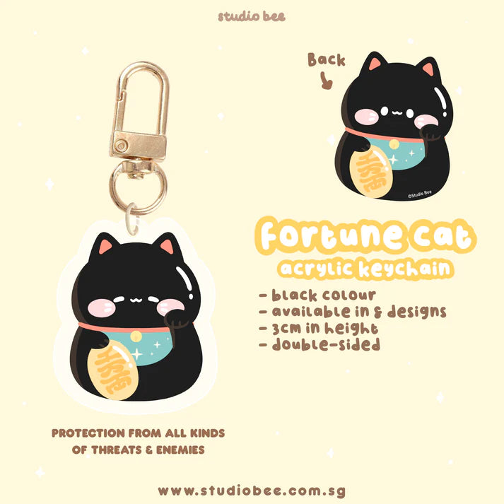 Fortune Cats Acrylic Keychain - Black