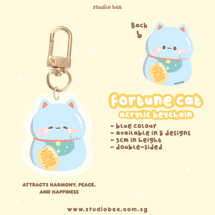 Fortune Cats Acrylic Keychain - Blue