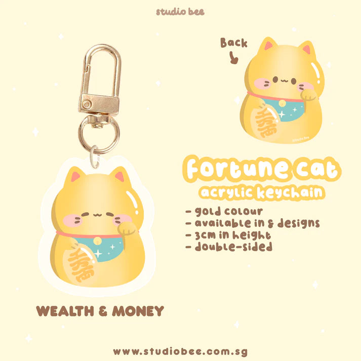 Fortune Cats Acrylic Keychain - Gold