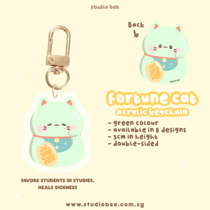 Fortune Cats Acrylic Keychain - Green