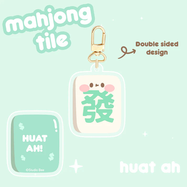 Mahjong Tiles Double Sided Keychain - Green Huat Ah