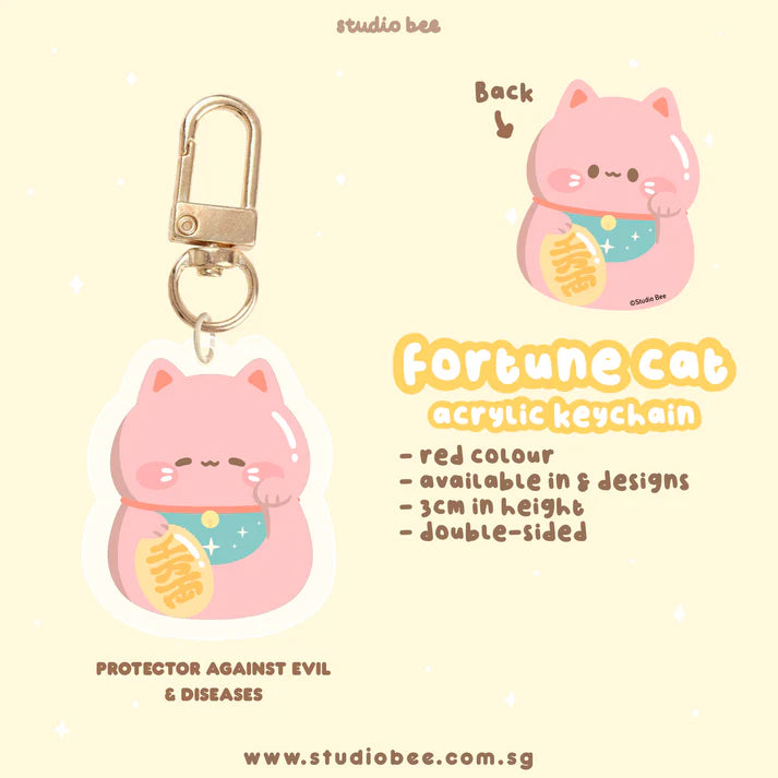 Fortune Cats Acrylic Keychain - Red