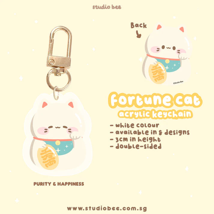 Fortune Cats Acrylic Keychain - White